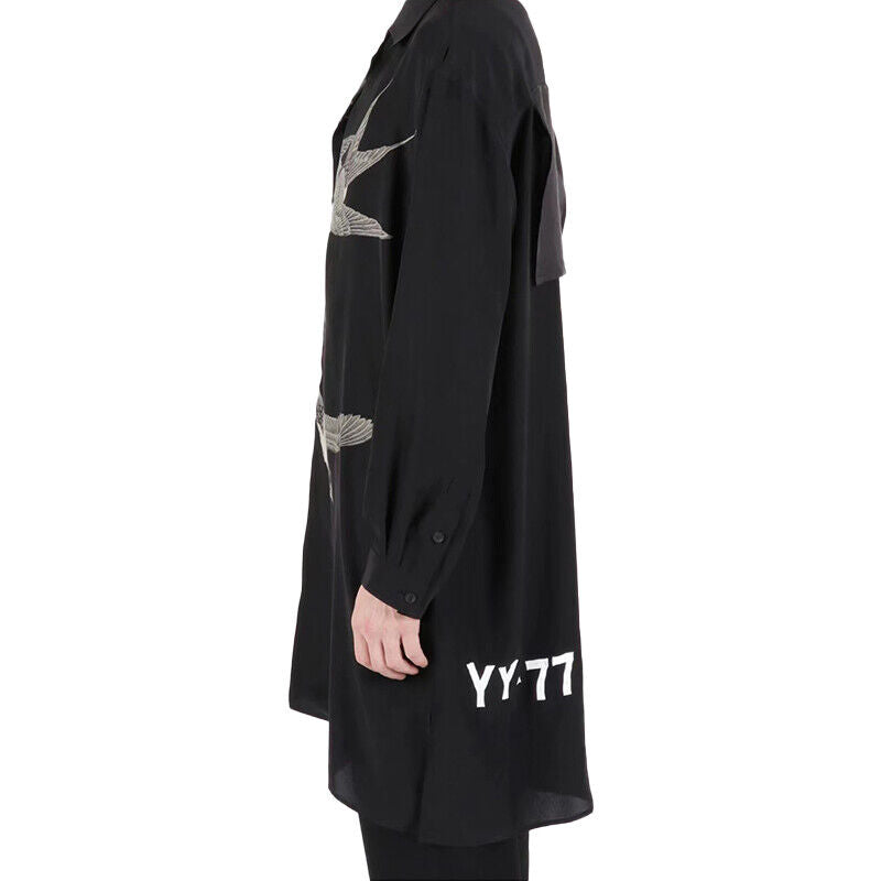 Yohji Yamamoto 21AW Dark Silk Swallow Print Back Patch Casual Shirt