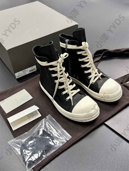 Correct Vers. Rick Owens Wax Surface Satin Sub-line Leather Shoes High/Low Cut