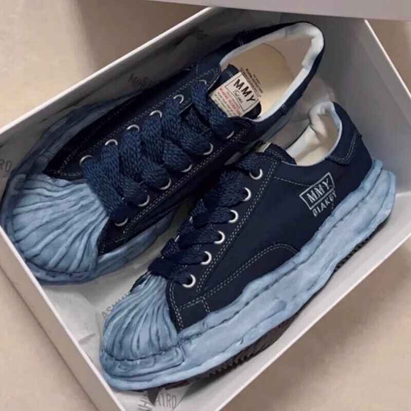 MMY Seashell-Toe Shoes Thick-Soled Unisex Dissolvable Sneakers/Distressed Canvas - Size avaliable 35~47