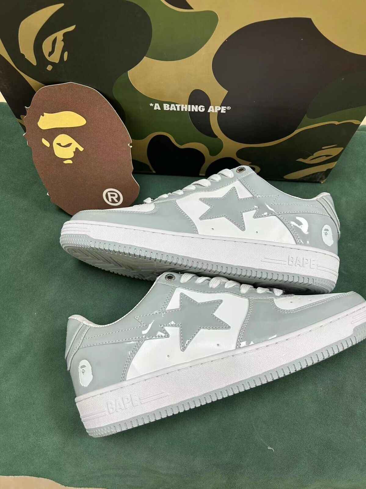 BAPESTA G Ver Patent Leather Streetwear Sneakers Low-Top Casual Skateboard Shoes - Size avaliable 35~47
