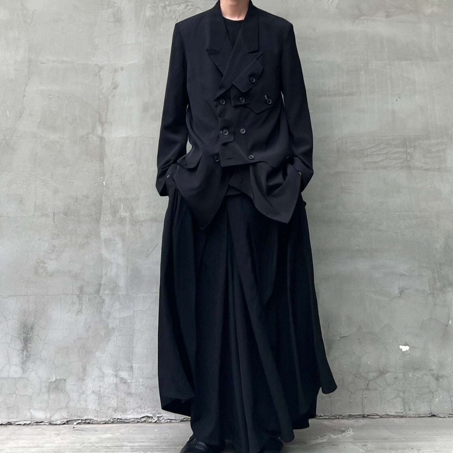 YohjiYamamo Tri-Acetate Hakama Flowing Silhouette Sculpted Wide-Leg Casual Pants - Size avaliable S ~ L