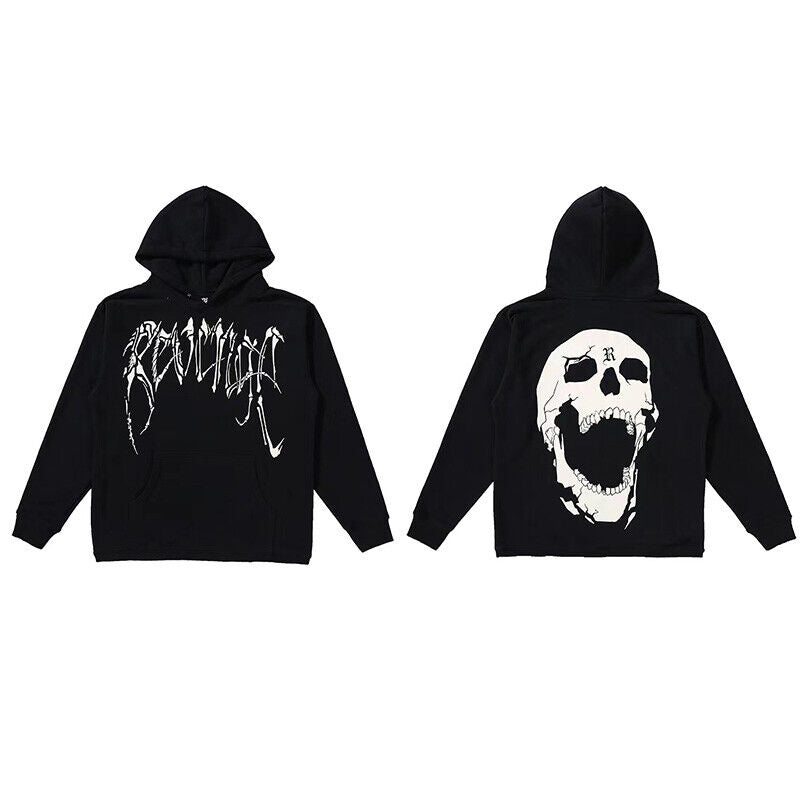 Revenge Embroidered XXX Dragon Bone Halloween Smoky Graffiti High-Street Hoodie - Skull