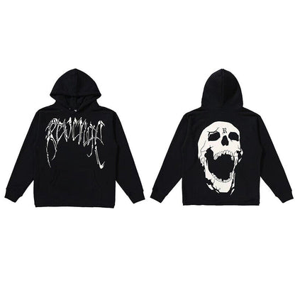 Revenge Embroidered XXX Dragon Bone Halloween Smoky Graffiti High-Street Hoodie - Skull
