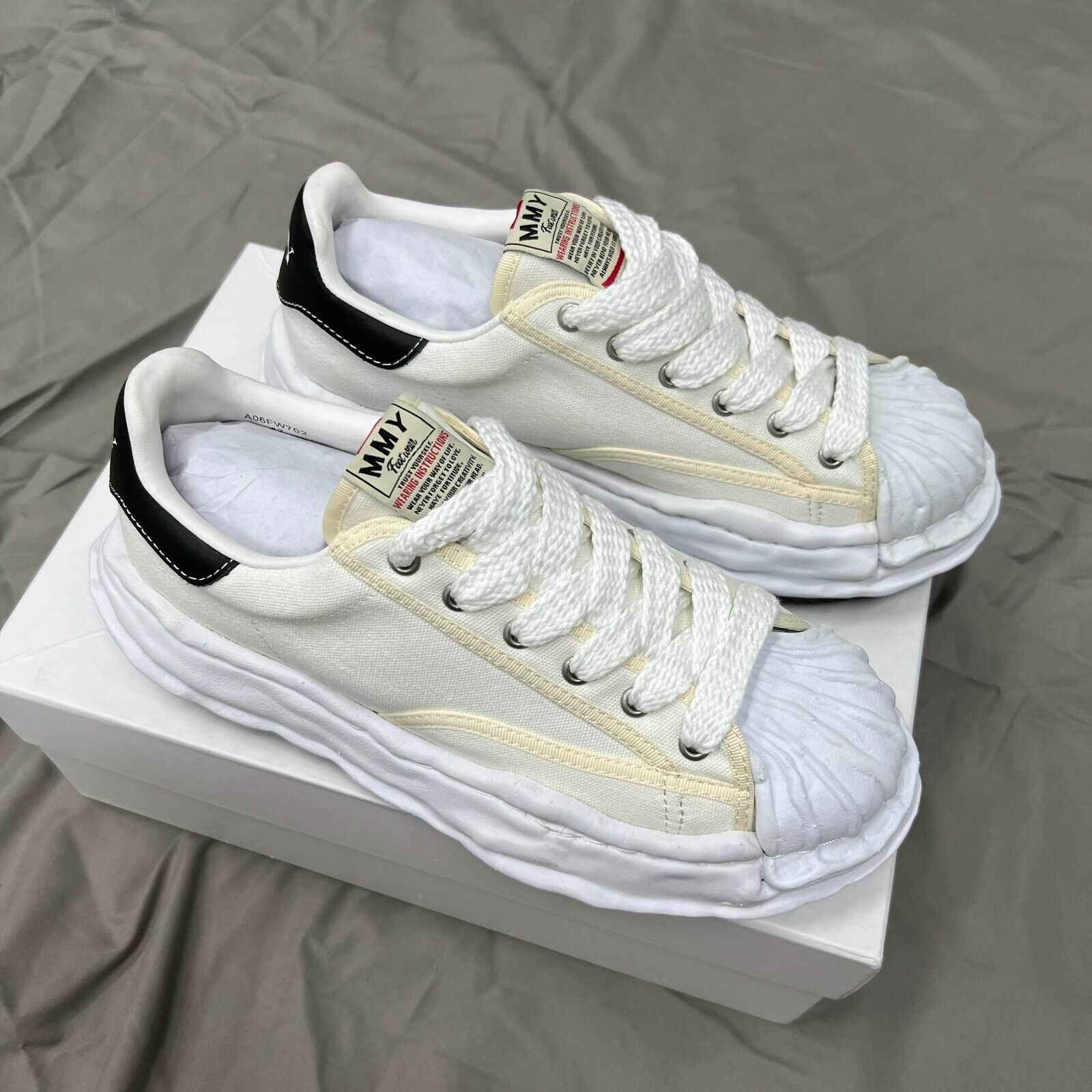 MMY Seashell-Toe Shoes Thick-Soled Unisex Dissolvable Sneakers/Distressed Canvas - Size avaliable 35~47