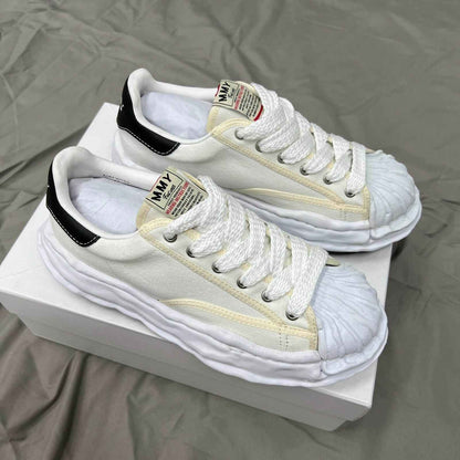 MMY Seashell-Toe Shoes Thick-Soled Unisex Dissolvable Sneakers/Distressed Canvas - Size avaliable 35~47