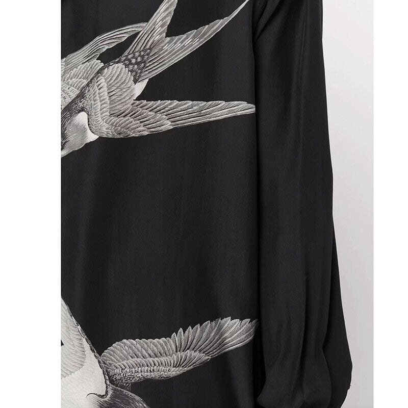 Yohji Yamamoto 21AW Dark Silk Swallow Print Back Patch Casual Shirt