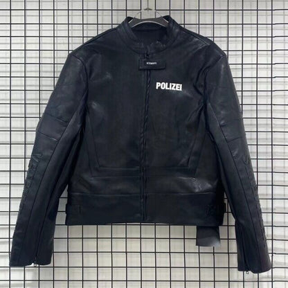 Vetements Motorcycle Leather Jacket Polizei Wild Man Biker Letter Print