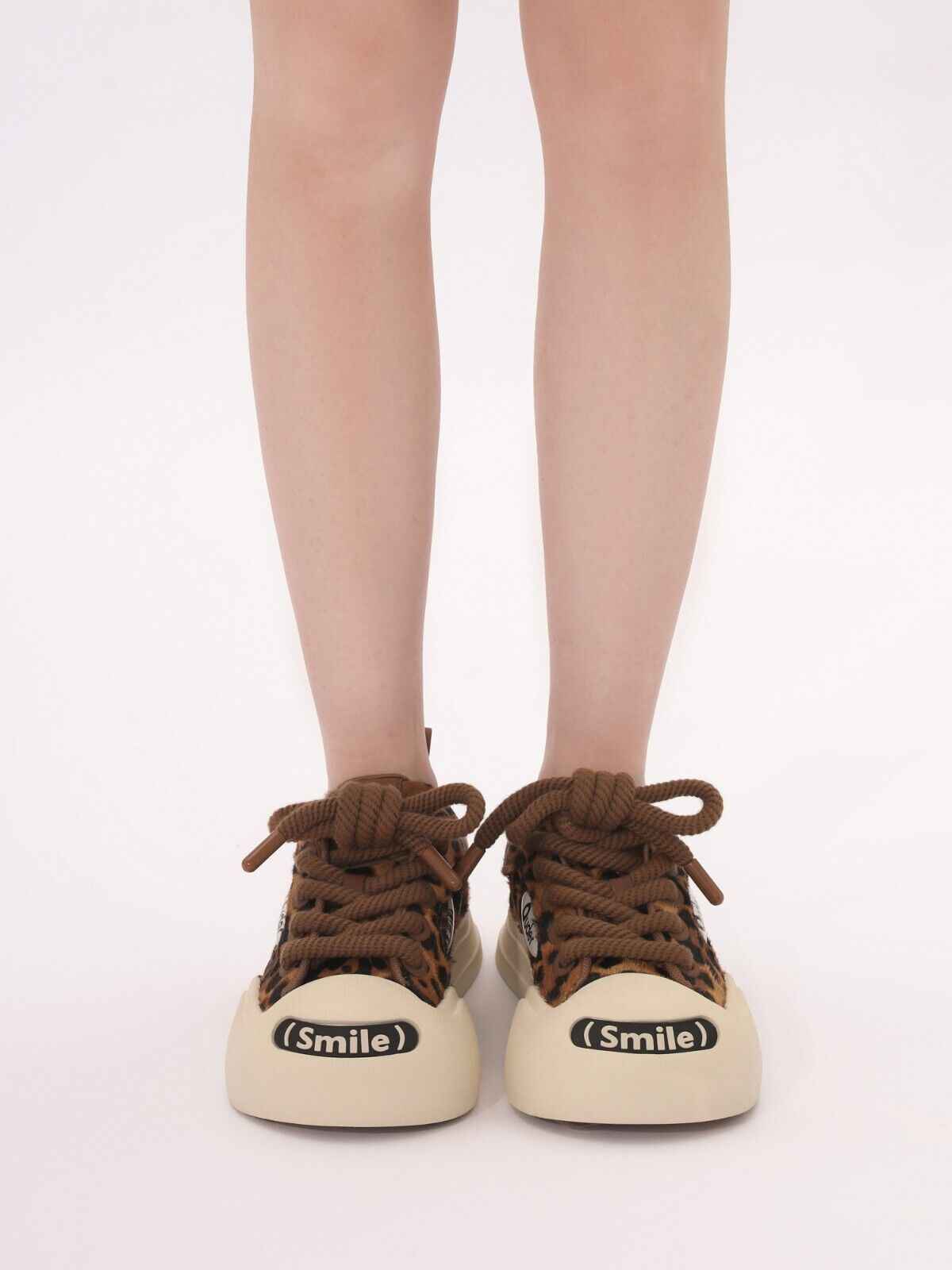 ’Ouder ’Smiler’ New Heighten Thick-Sole Cute Leopard Print Big Head Board Shoes - Size avaliable 34~45