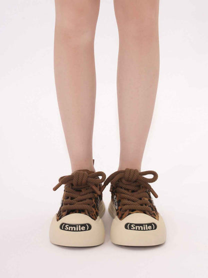 ’Ouder ’Smiler’ New Heighten Thick-Sole Cute Leopard Print Big Head Board Shoes - Size avaliable 34~45