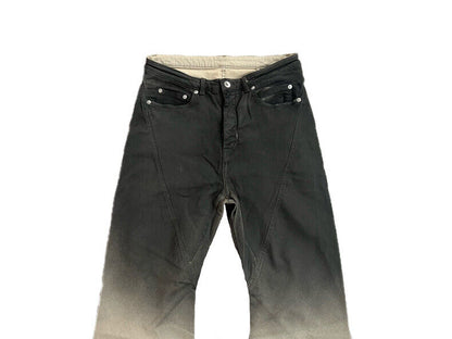RO Gradient Flared Stacked Jeans - Rick Owen Mud Wash Darkwear Denim - donclickin