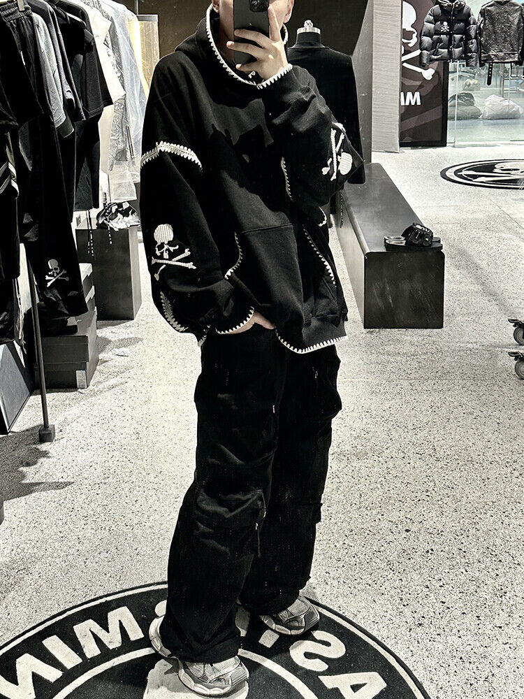 Mastermind Scalloped Edge 500g Heavyweight Hoodie - Wheat Ear Skull Embroidery - donclickin