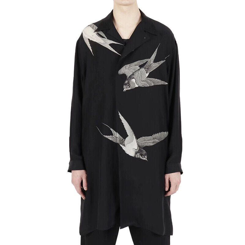Yohji Yamamoto 21AW Dark Silk Swallow Print Back Patch Casual Shirt