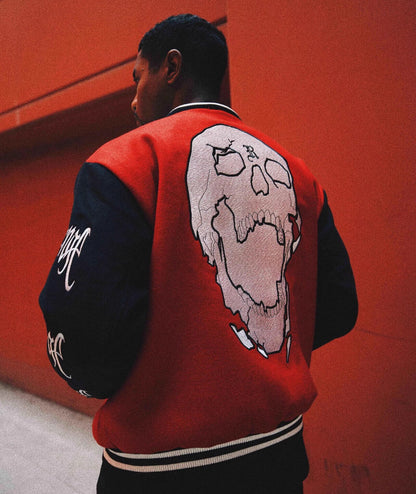 Revenge Jacket - Vintage Skull Embroidery Varsity  