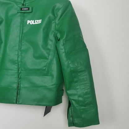 Vetements Motorcycle Leather Jacket Polizei Wild Man Biker Letter Print