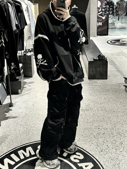 Mastermind Scalloped Edge 500g Heavyweight Hoodie - Wheat Ear Skull Embroidery - donclickin
