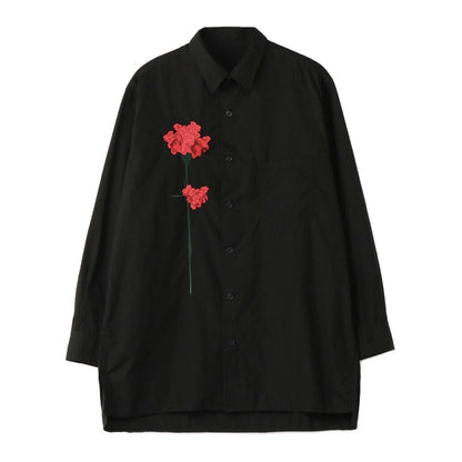 Yohji Yamamoto Style Carnation Embroidered Long Sleeve Loose Casual Shirt Unisex - Order with Size Choose
