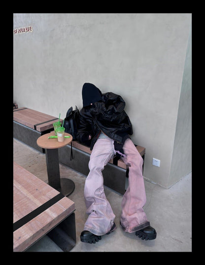 RO Rick Owens Pink Patchwork Coating Slim Flared High Street Distressed Washed Denim Jeans - Size avaliable M ~ XXL