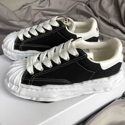 MMY Seashell-Toe Shoes Thick-Soled Unisex Dissolvable Sneakers/Distressed Canvas - Size avaliable 35~47
