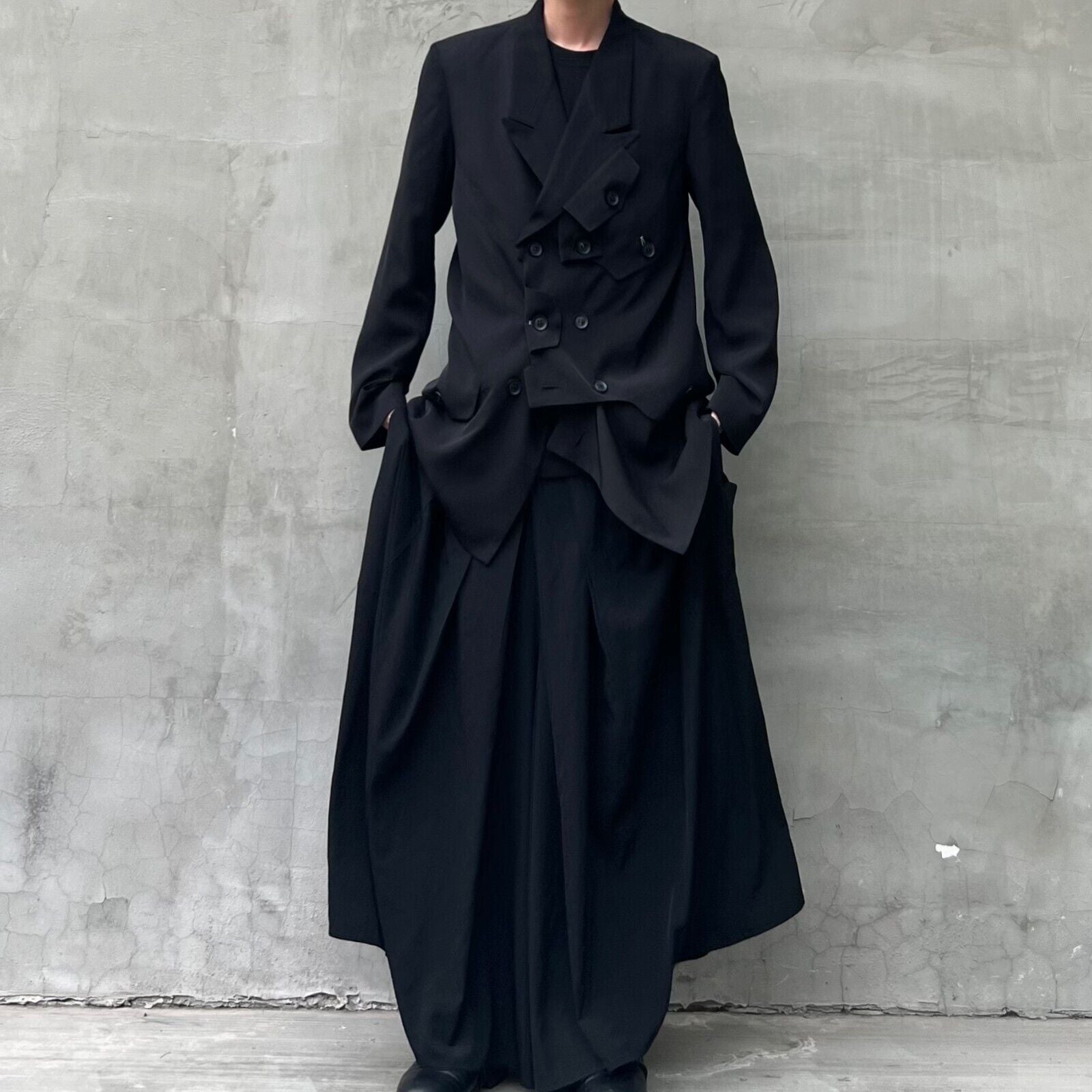 YohjiYamamo Tri-Acetate Hakama Flowing Silhouette Sculpted Wide-Leg Casual Pants - Size avaliable S ~ L