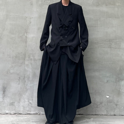 YohjiYamamo Tri-Acetate Hakama Flowing Silhouette Sculpted Wide-Leg Casual Pants - Size avaliable S ~ L