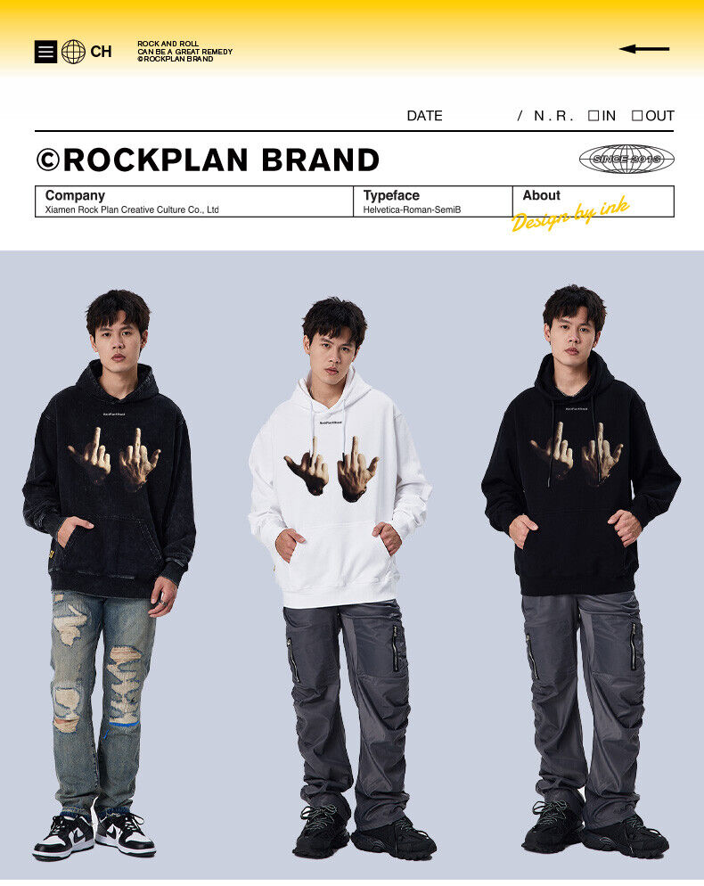 Rock Plan Cotton Hoodie Friendly Gesture Print Featuring Middle Finger Graphic