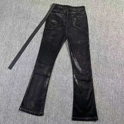 RO Rick Owen Wax-Coated Handcrafted Denim Jeans Slim Flare Stretch Leanfit Wokkvibe 91YI