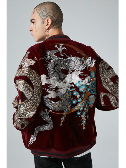 24SS NewYear Dragon Embroidered Heavyweight Dragon Streetwear/ Baseball Jacket