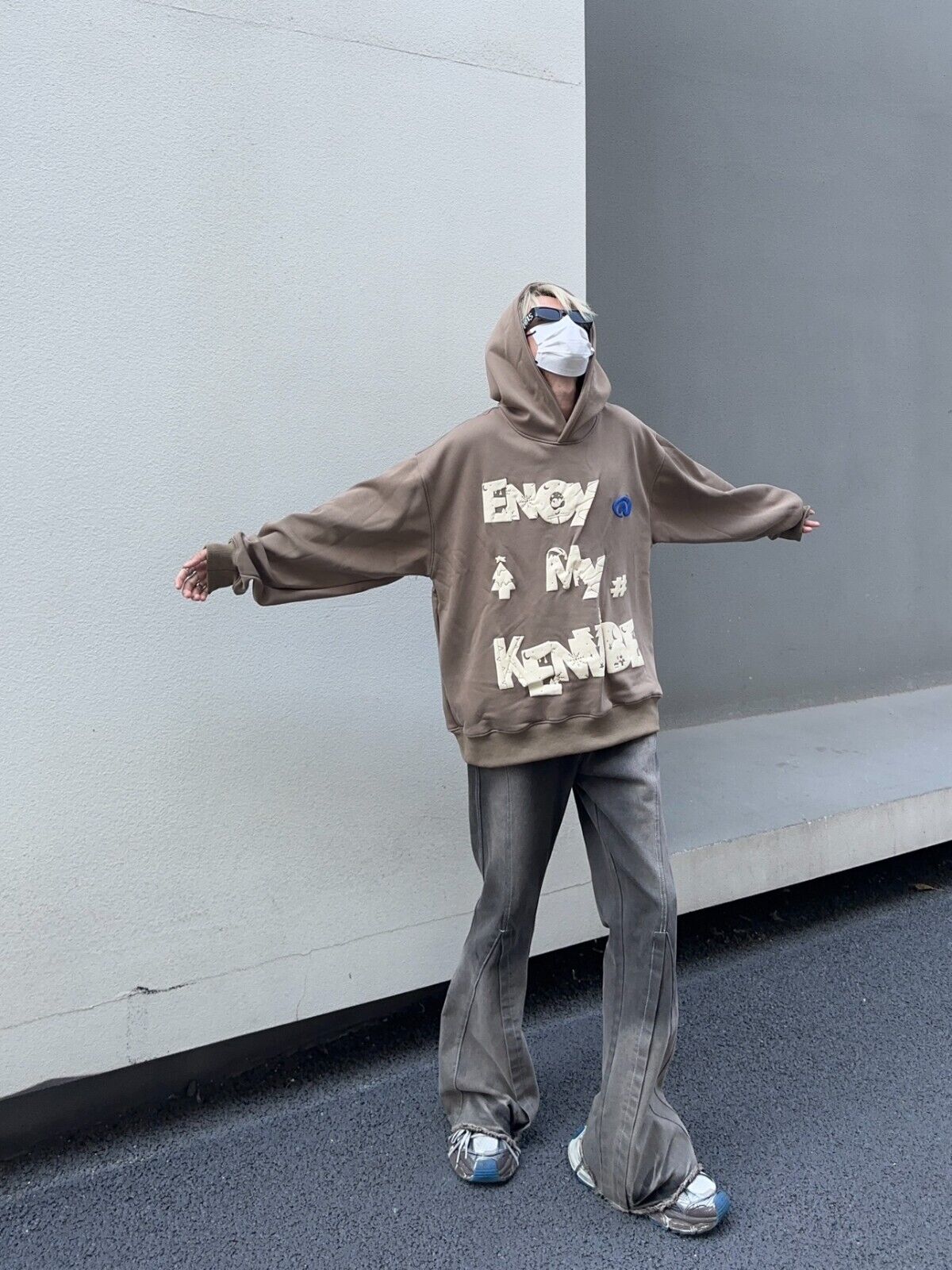 High Street RO Rick Owens Dirty Color Gradient Flare Jeans Distressed Retro Trousers - Size avaliable S ~ XXL