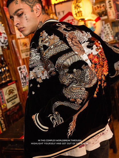 24SS NewYear Dragon Embroidered Heavyweight Dragon Streetwear/ Baseball Jacket