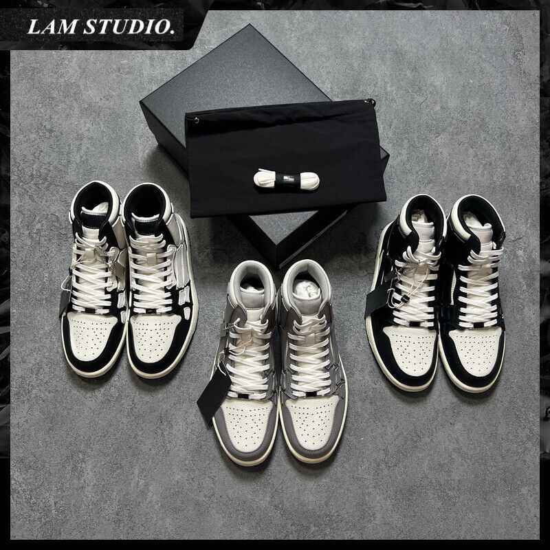 2023SS Bone Shoes Lychee Grain Top Layer Cowhide High-top Leisure Board Shoes