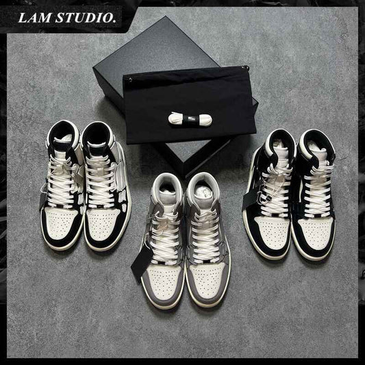 2023SS Bone Shoes Lychee Grain Top Layer Cowhide High-top Leisure Board Shoes