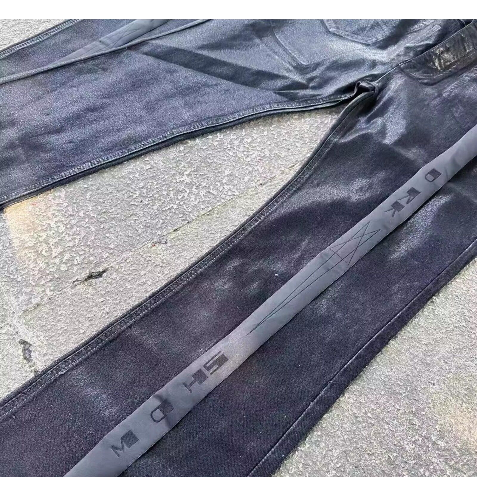 RO Rick Owen Wax-Coated Handcrafted Denim Jeans Slim Flare Stretch Leanfit Wokkvibe 91YI