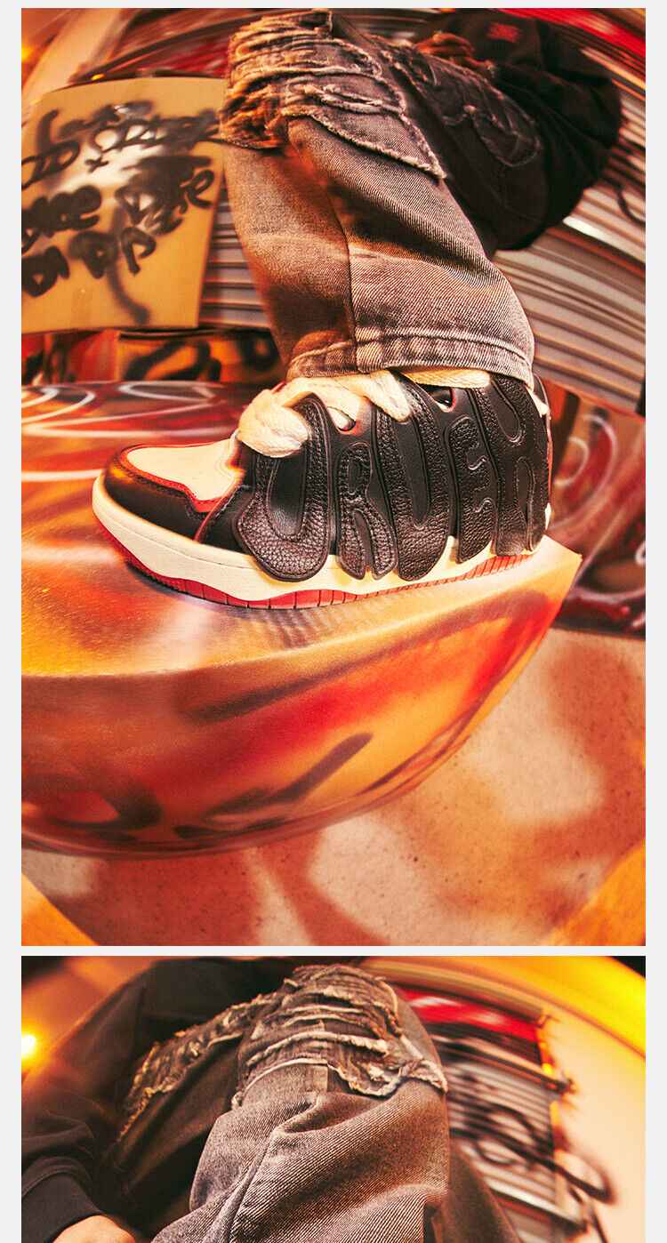 DICETINY × OLD ORDER Flame Patch Skate Shoes/Unisex Retro Thick-Soled Sneaker - Size avaliable 36~46