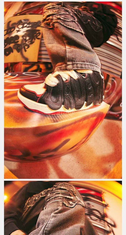 DICETINY × OLD ORDER Flame Patch Skate Shoes/Unisex Retro Thick-Soled Sneaker - Size avaliable 36~46