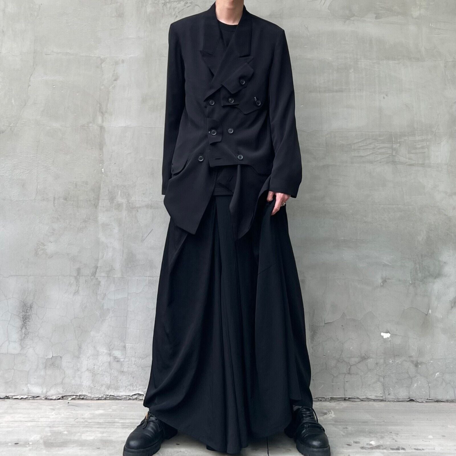 YohjiYamamo Tri-Acetate Hakama Flowing Silhouette Sculpted Wide-Leg Casual Pants - Size avaliable S ~ L
