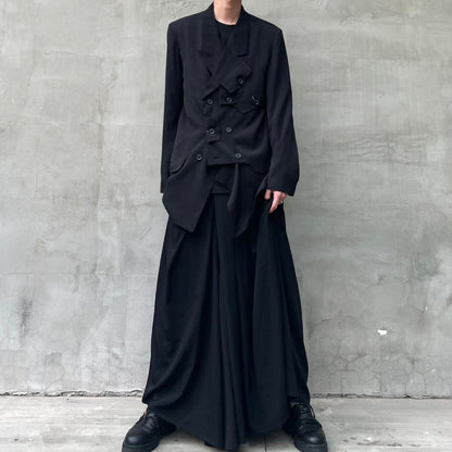 YohjiYamamo Tri-Acetate Hakama Flowing Silhouette Sculpted Wide-Leg Casual Pants - Size avaliable S ~ L