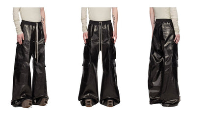 RO Metallic Coated Brushed Wax Glossy Pocket Straight Wide-Leg Flared Trousers - Size avaliable 46 48 50