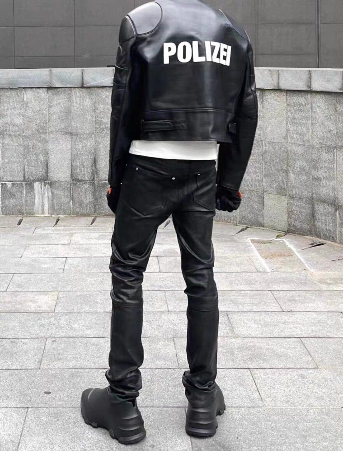 Vetements Motorcycle Leather Jacket Polizei Wild Man Biker Letter Print