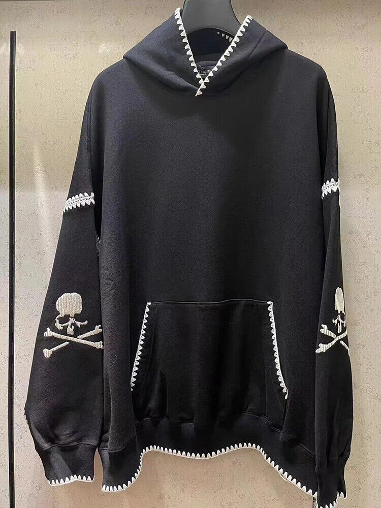 Mastermind Scalloped Edge 500g Heavyweight Hoodie - Wheat Ear Skull Embroidery - donclickin