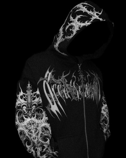 Breathedivinity Dark Gothic Zip-Up Hoodie - 420g French Terry