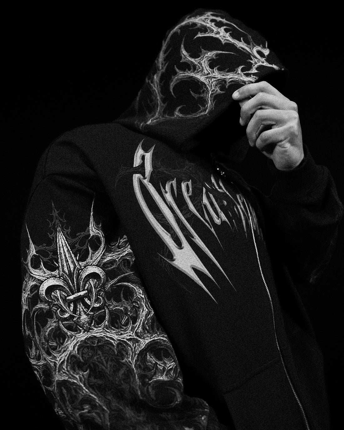 Breathedivinity Dark Gothic Zip-Up Hoodie - 420g French Terry