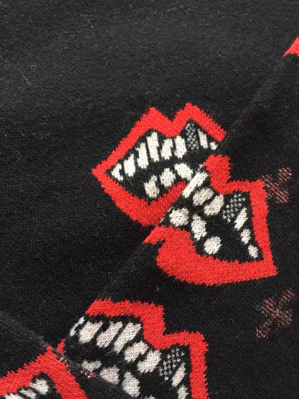 Matty Boy Chomper Lips Knit Sweater - Chrome Red Cross Leather Patch Pullover