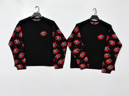 Matty Boy Chomper Lips Knit Sweater - Chrome Red Cross Leather Patch Pullover