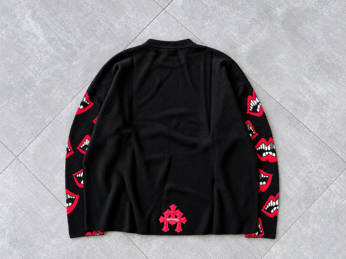 Matty Boy Chomper Lips Knit Sweater - Chrome Red Cross Leather Patch Pullover