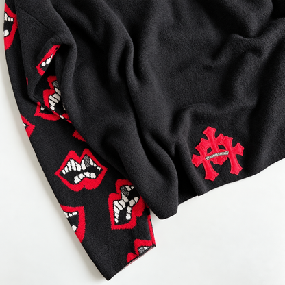 Matty Boy Chomper Lips Knit Sweater - Chrome Red Cross Leather Patch Pullover