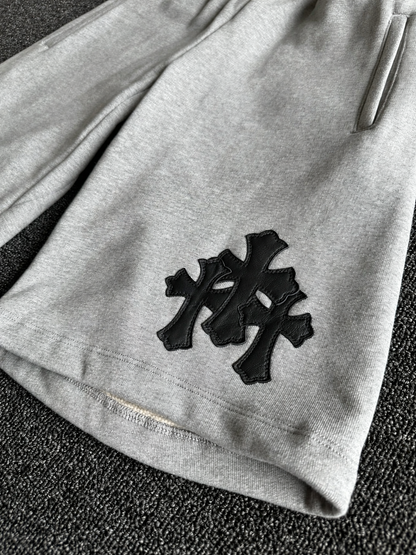Chrome Lambskin Cross Patch Sweatshorts - Heavy Heather Grey