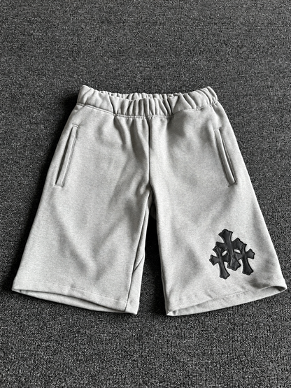 Chrome Lambskin Cross Patch Sweatshorts - Heavy Heather Grey