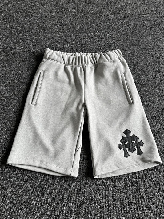 Chrome Lambskin Cross Patch Sweatshorts - Heavy Heather Grey