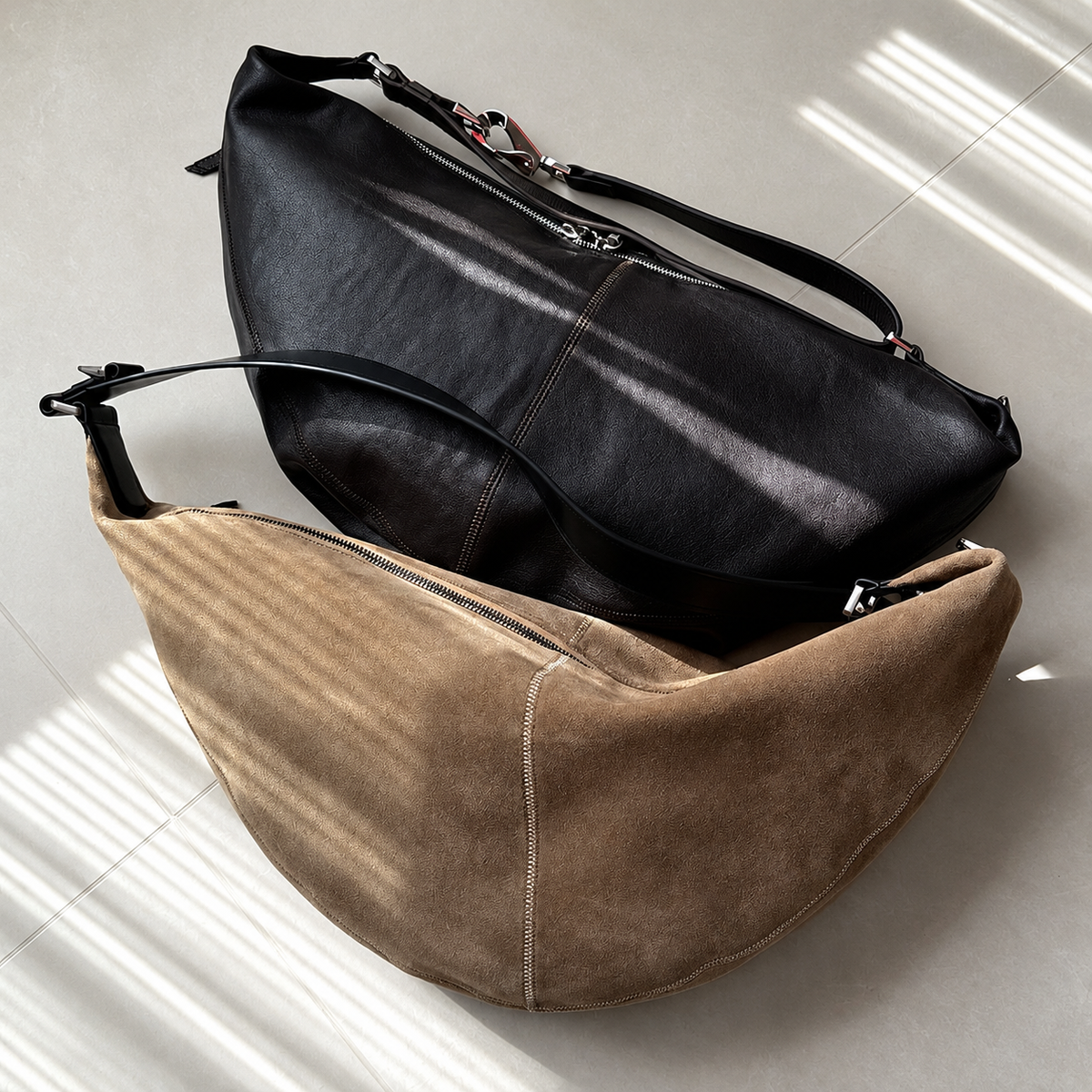Artisanal Quiver Clip Bag - Lemaire Leather & Suede Crossbody Bucket 