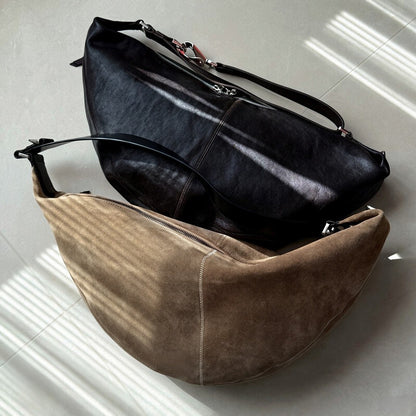 Artisanal Quiver Clip Bag - Lemaire Leather & Suede Crossbody Bucket 